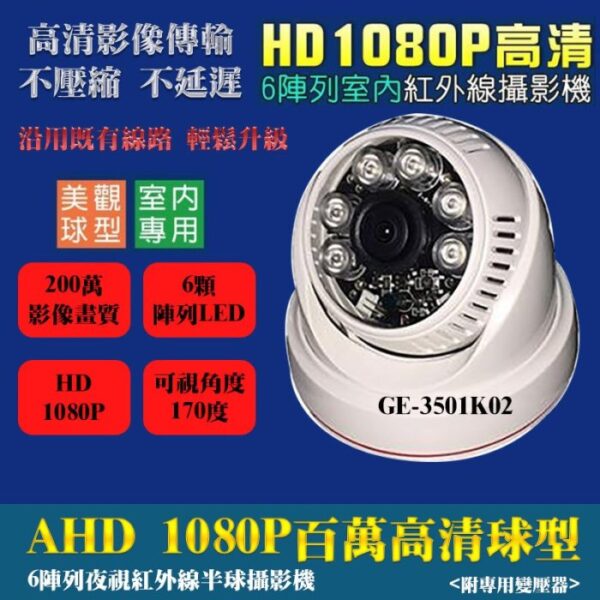 百萬高清 GE-3501K02 AHD 1080P 可視角度170度 四合一全景攝影機 6陣列LED 監視器