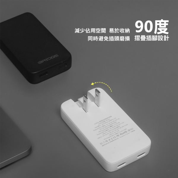 iBRIDGE GaN 65W 超薄型急速電源供應器 (IBC022) 雙色可選/兩種規格：圖片 3