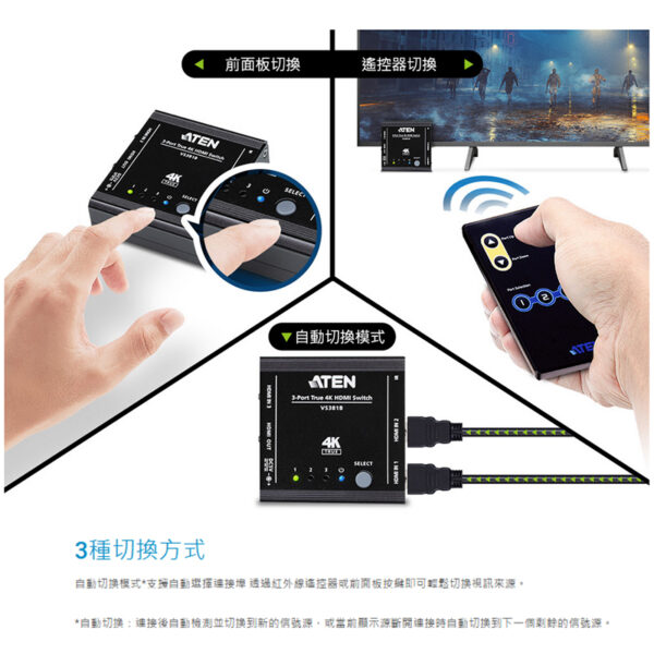 ATEN 3埠True 4K HDMI影音切換器 (VS381B)：圖片 5