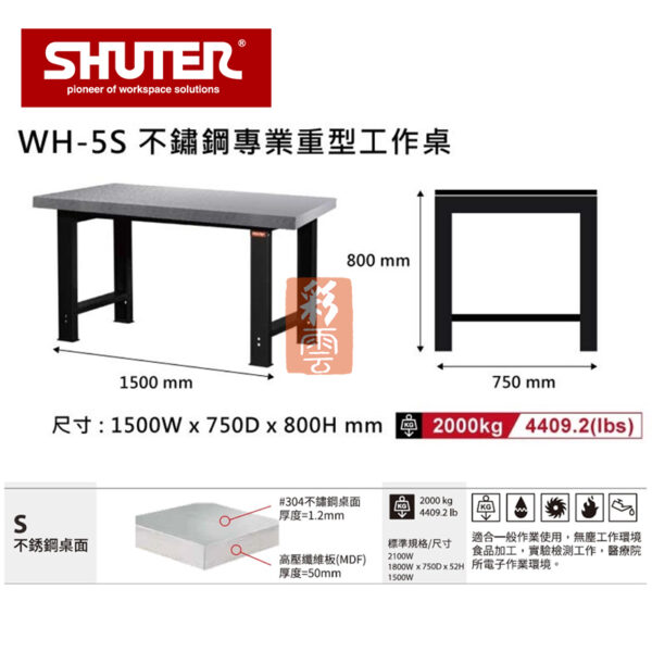 樹德 WH-5S 150cm不銹鋼專業重型工作桌(已組裝) 荷重2000KG：圖片 2