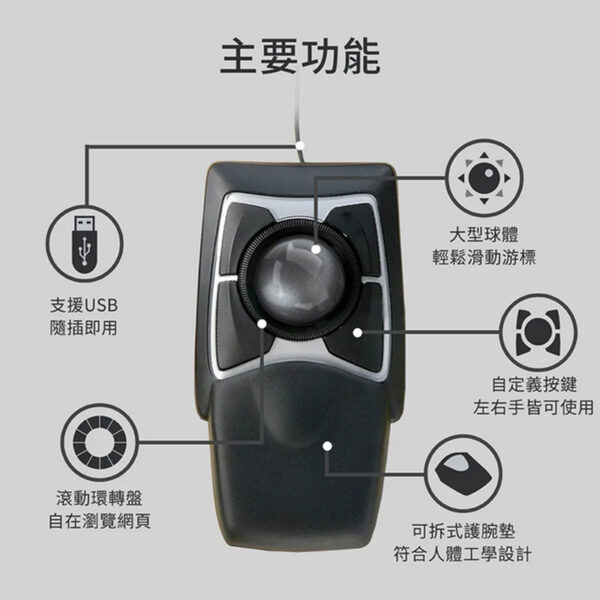 Kensington 專業款有線軌跡球 (K64325)：圖片 7