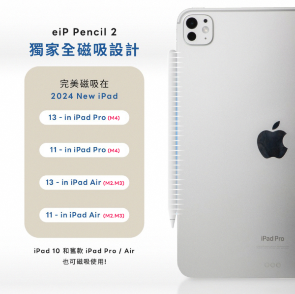 eiP Pencil 2 全磁吸觸控筆 可以支援2024後iPad Air(M2.M3) & iPad Pro(M4)：圖片 3