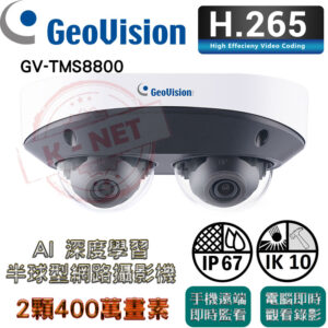 Geovision 奇偶 雙向語音 AI深度學習 雙4MP 2.8mm 半球型 網路攝影機 GV-TMS8800