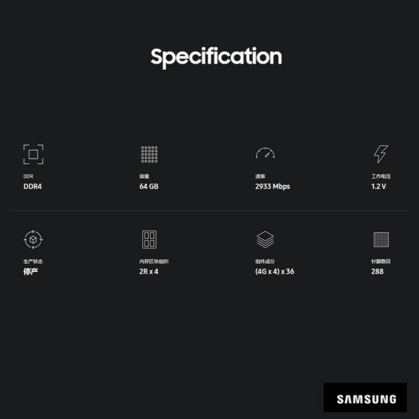 SAMSUNG 三星 64G DDR4 2933MHz 2R*4 記憶體 M393A8G40MB2-CVF：圖片 2