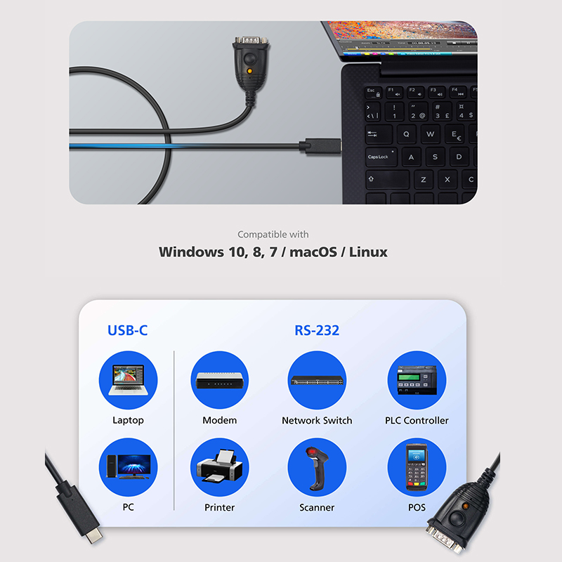 ATEN UC232C USB-C轉RS-232轉換器 (45公分) 支援跨平台作業系統:圖片 2