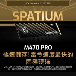 MSI SPATIUM M470 PRO PCIe 4.0 NVMe M.2 (兩種容量可選)