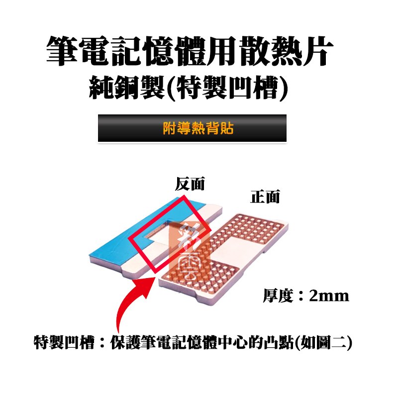 現貨供應 純銅製 特製凹槽版本 筆記型電腦記憶體專用 散熱銅片 2mm厚度 (附導熱背貼) – 彩 雲 科 技 有 限 公 司