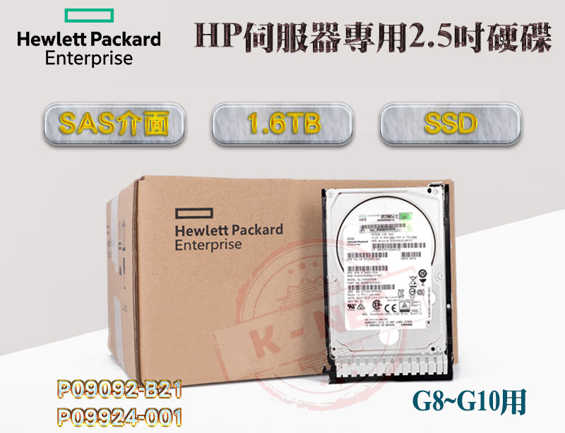 全新盒裝 HP 1.6TB SAS SSD 2.5吋 G8~G10用 P09092-B21 P09924-001